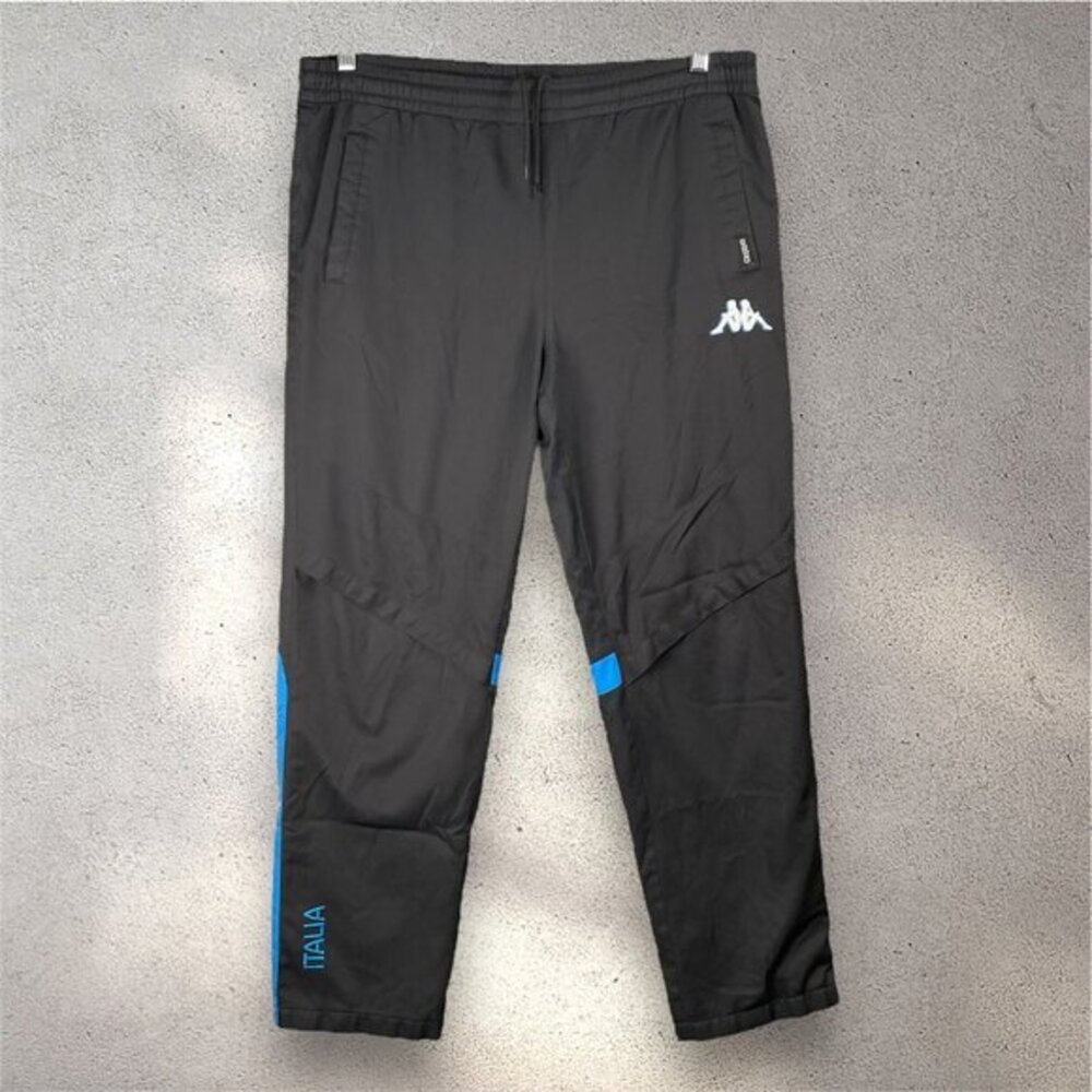 Kappa Italia Track Pants Men’s Small Black Blue Stripe Y2K Retro Sporty Casual